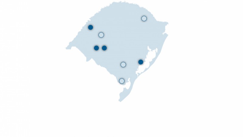No mapa, os novos PoPs da Companhia. A localizações marcadas com azul escuro representam os pontos em operação.